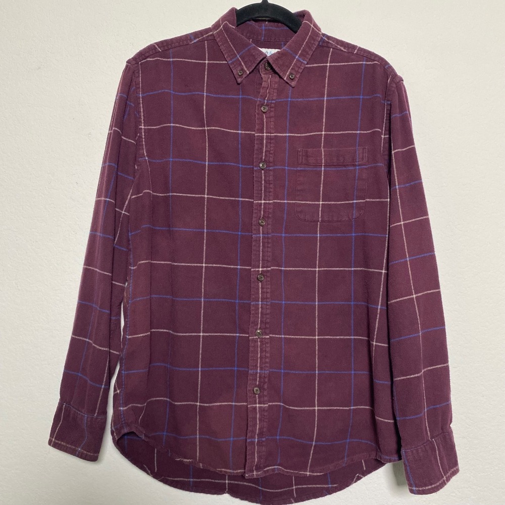 Croft &‎ Barrow Mens Medium Burgundy Plaid Button Down Long Sleeve Shirt Grunge